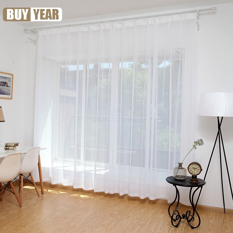 Modern Simple Sheer Window Curtains Tulle Modern Voile Curtain Window Drapes Solid White for Kitchen Living Room