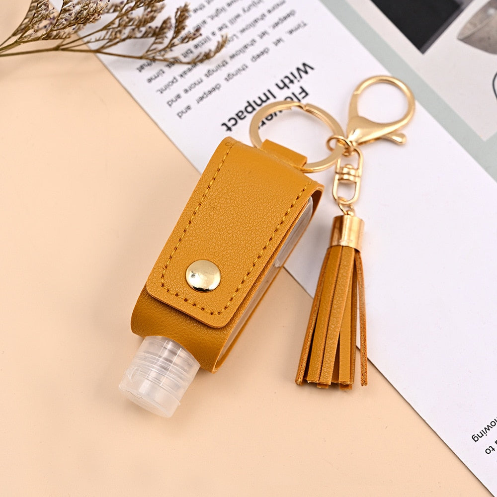 Mini Soap Dispenser/Hand Sanitizer Portable Bottle with PU Leather Case Keychain