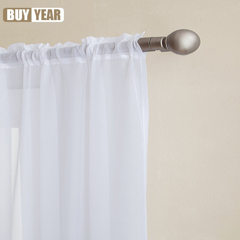 Modern Simple Sheer Window Curtains Tulle Modern Voile Curtain Window Drapes Solid White for Kitchen Living Room