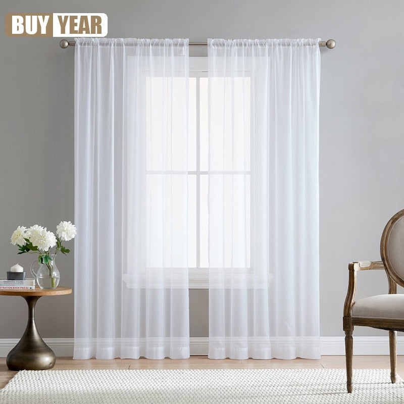 Modern Simple Sheer Window Curtains Tulle Modern Voile Curtain Window Drapes Solid White for Kitchen Living Room